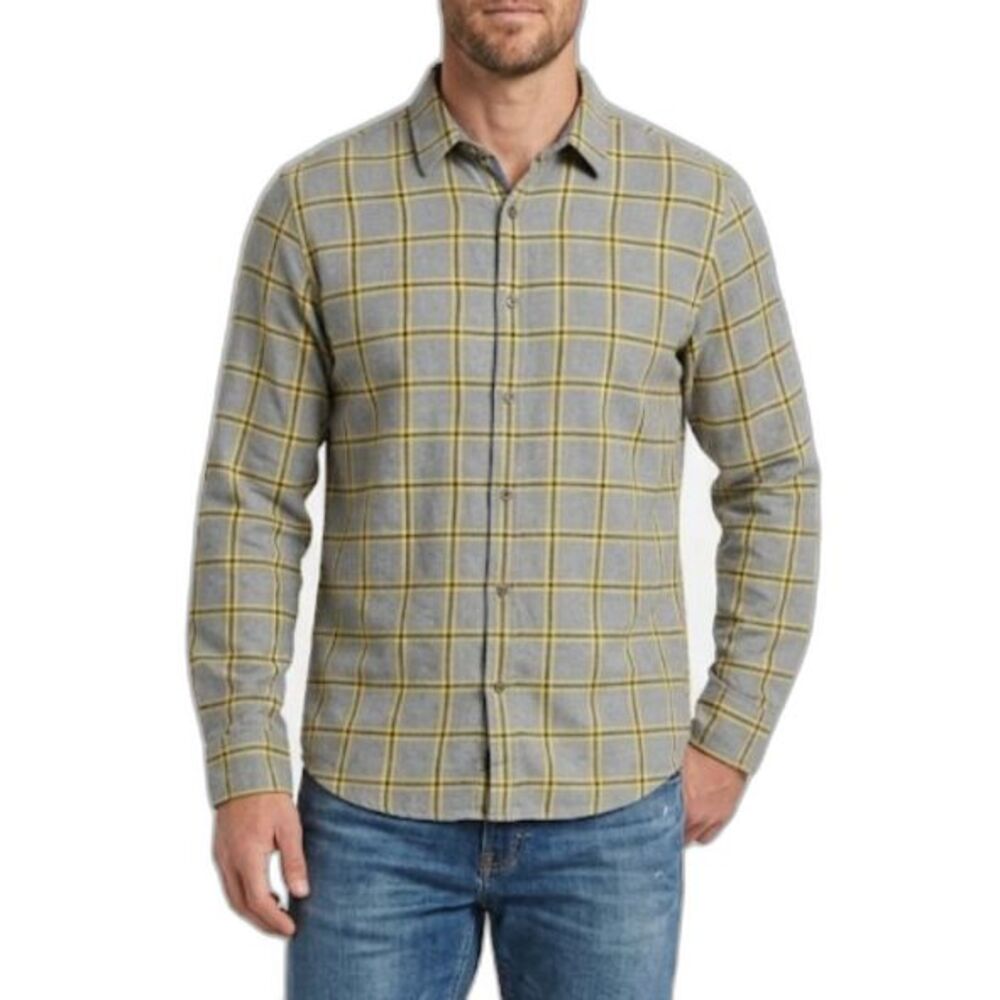 Banana Republic Men's Gray Yellow Blue Windowpane Plaid LS Flannel Shirt Size L